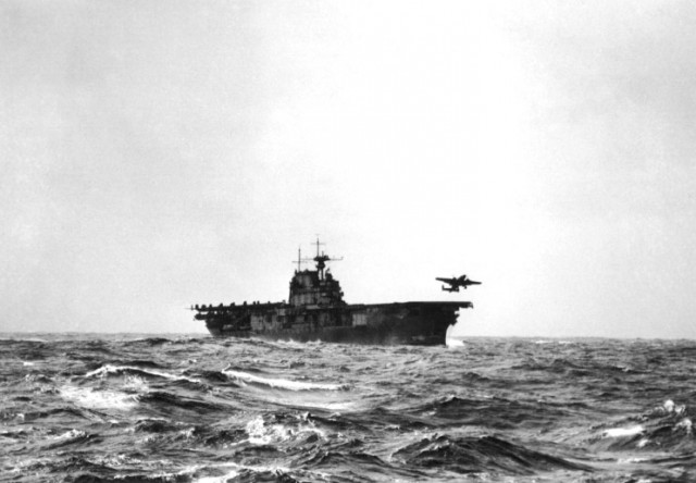 Doolittle's B-25 at launching, 18 April 1942.