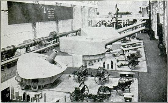 An assortment of naval guns and field artillery pieces from the Krupp works in Essen, Germany. (Circa 1905)