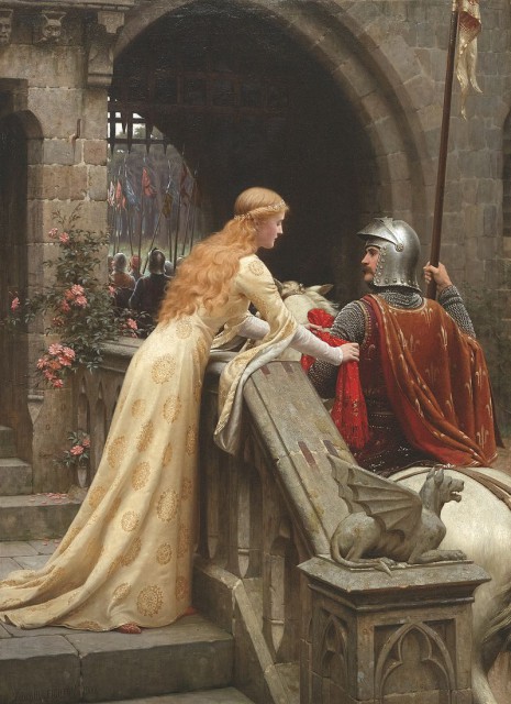 Knights of Gawain's time were tested in their ability to balance the male-oriented chivalric code with the female-oriented rules of courtly love. (God Speed! – Edmund Blair Leighton 1900)