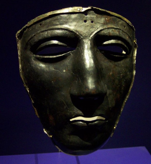 mask of a fallen Roman, possibly a centurion.