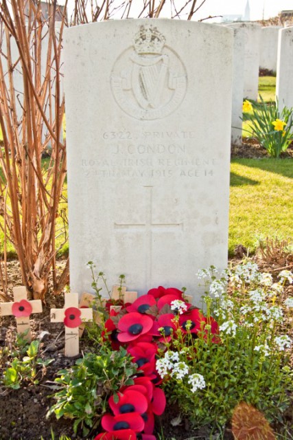 Poelcapelle British Cemetery gravestone of John Condon
