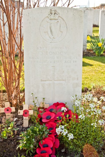 Poelcapelle British Cemetery gravestone of John Condon