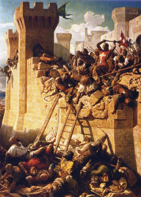 The Siege of Acre. The Hospitalier Master Mathieu de Clermont defending the walls in 1291.