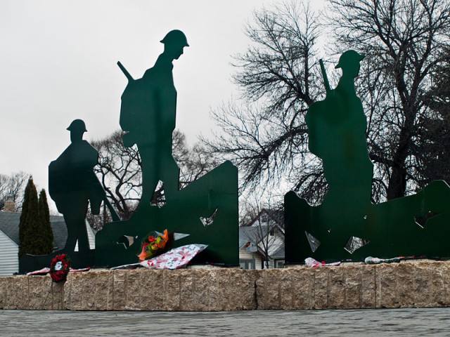 The Valour Road Monument on the corner of Valour Road and Sargeant Avenue