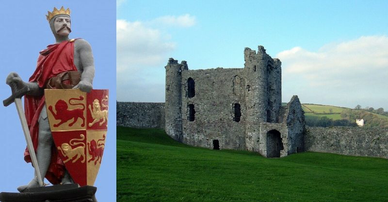 Llywelyn ab Iorweth (left). Llansteffan Castle by Rogue Soul CC BY 2.0 (right).