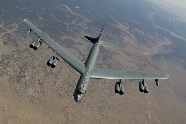 A B-52 Stratofortress, from the 2nd Bomb Wing, Barksdale Air Force Base, La., receives fuel from a Boeing KC-135 Stratotanker, from the 151st Air Fueling Wing, Utah Air National Guard, March 26, 2012. The 151st Air Refueling Wing routinely supports air operations across the western United States.
