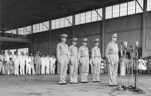 General MacArthur in the Philippines conducting a ceremony at Camp Murphy in August of 1941 via commons.wikimedia.org