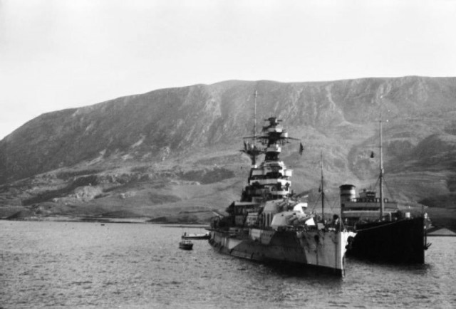 Barham refuelling in Souda Bay, February 1941