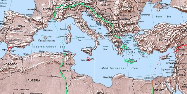 https://en.wikipedia.org/wiki/Mediterranean_and_Middle_East_theatre_of_World_War_II Malta, in the middle of the Mediterranean, was a vital shipping route between Europe and North Africa