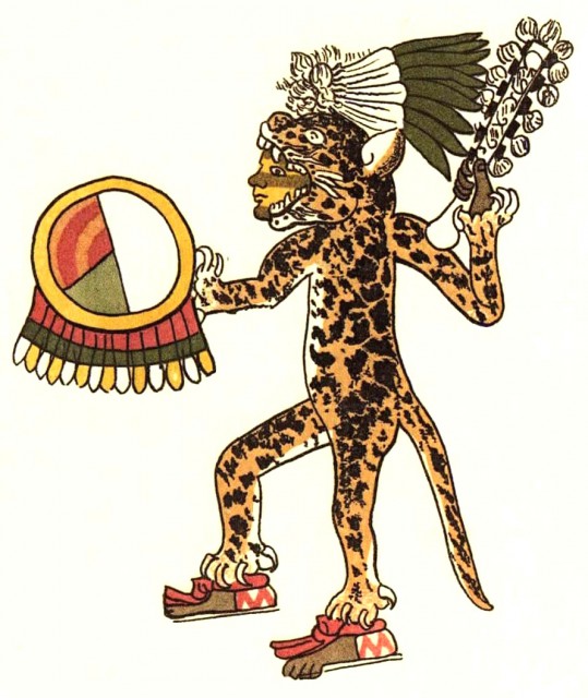 Jaguar warrior armed with the obsidian-bladed Macuahuitl