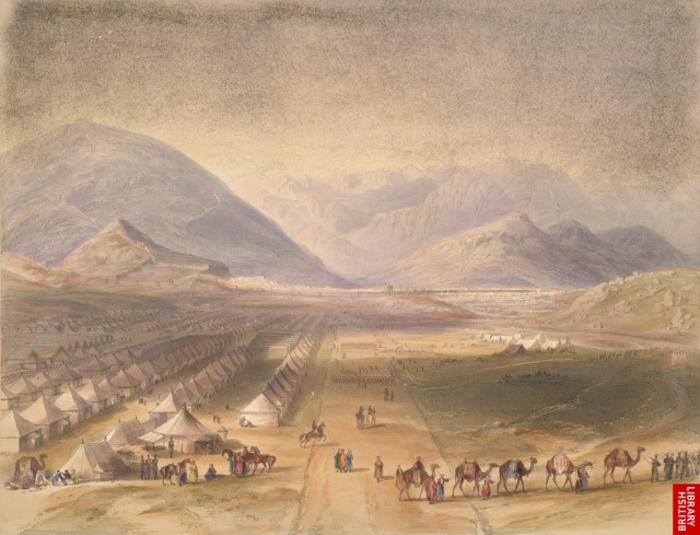 The British garrison camp just outside Kabul, notice the rolling hills surrounding the camp.