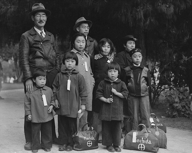 A picture of the Mochida family awaiting relocation, taken on 8 May 1942