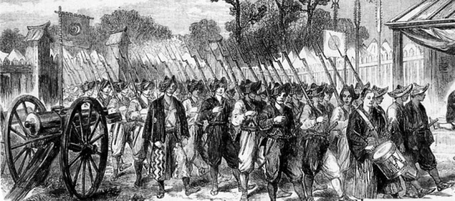 A depiction of Samurai troops in 1864, over ten years before the Satsuma Rebellion