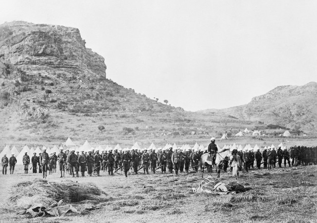 British regulars on the march in Abyssinia 