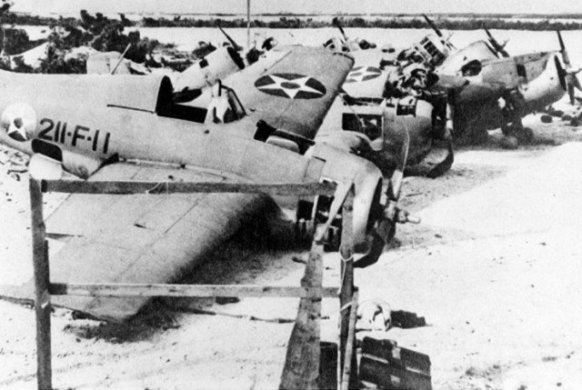 Wreckage of Wildcat 211-F-11, flown by Captain Henry T. Elrod on December 11 in the attack that sank the Japanese destroyer Kisaragi.