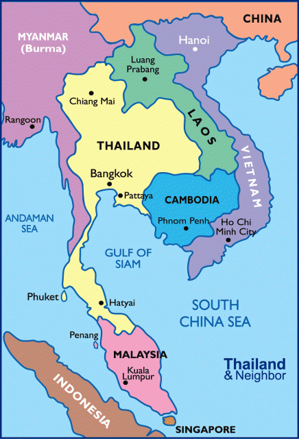 Map of Thailand, Laos, Cambodia, and Vietnam