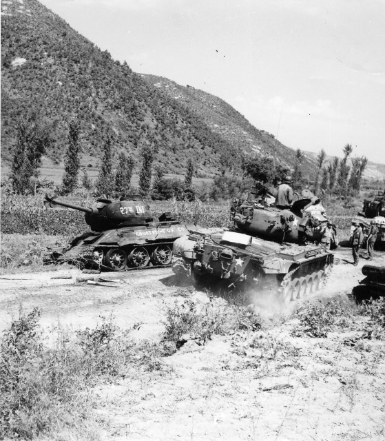 A disabled T34 85 during the Korean War