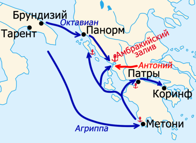 Though in Russian (great if you know it) this map still shows the skillfully aimed attack by Agrippa against Methone in southern Greece.