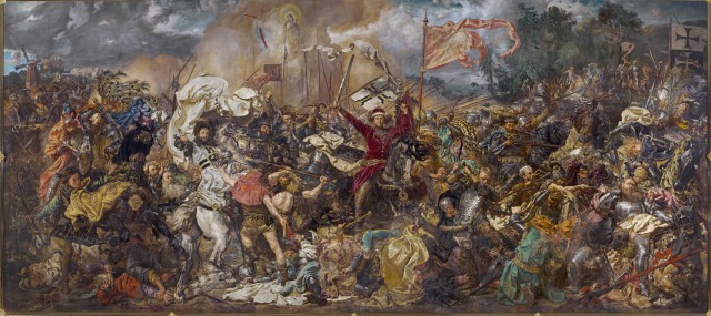 Painting of the central point of the battle, showing the stalled cavalry charge of Ulrich. 