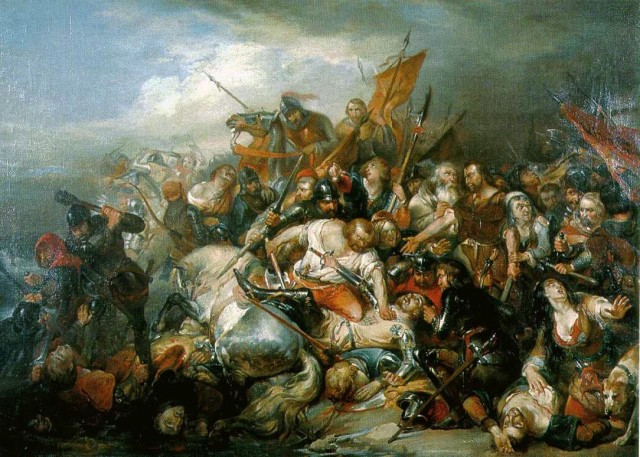 The actually fighting between the French knights and Flemish infantry must have been chaotic as knights were mobbed and dragged off their mounts