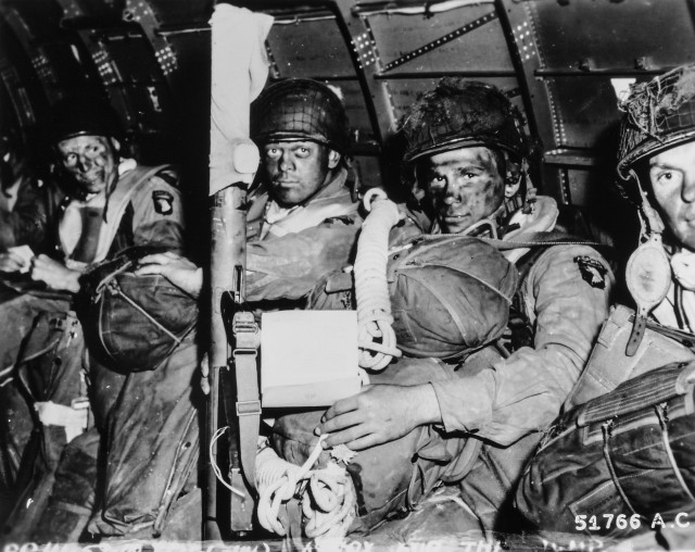 American paratroopers just before taking off for D-Day