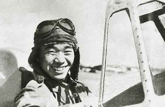 Saburō Sakai in the cockpit of a Mitsubishi A5M Type 95 fighter at the Hankow Airfield in China in 1939