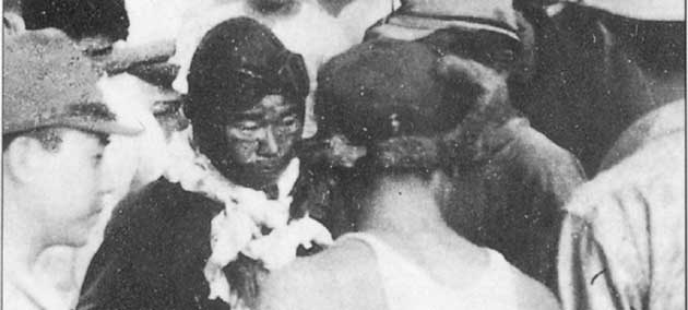 Rabaul, 8 August 1942: A seriously wounded Sakai returns to Rabaul with his damaged Zero after a four-hour, 47-minute flight over 560 nmi (1,040 km; 640 mi). Sakai's skull was penetrated by a machine-gun bullet and he was blind in one eye, but insisted on making his mission report before accepting medical treatment.