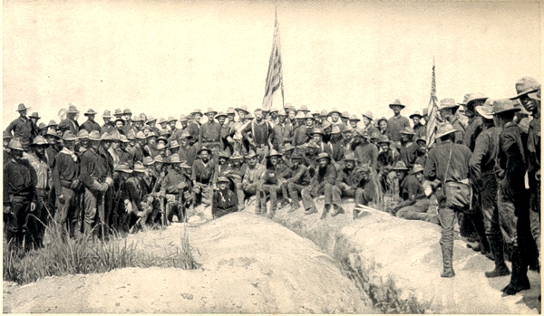 At the summit of Kettle Hill, from left to right, the 3rd, 1st and 10th cavalry regiments - from https://en.wikipedia.org