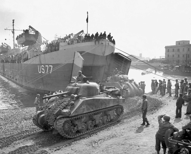 American tanks disembarking at Anzio via commons.wikimedia.org