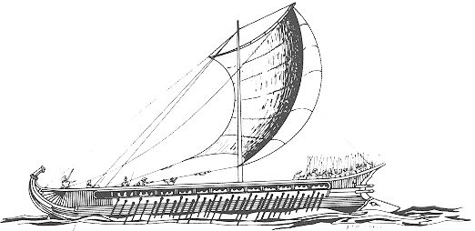 The standard Greek Trireme would have been in full force and expertely operated by Athenian sailors, already known for their skills in naval combat.