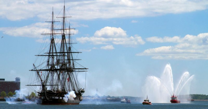 USS Constitution fires a 17-gun salute during the ship's first turnaround cruise of 2013. The underway commemorated the 71st anniversary of the Battle of Midway and recognized first responders of the Boston Marathon bombings. More than 300 first responders representing the Boston and state police, medical personnel and the Boston Fire Department were invited to participate in the underway commemoration.