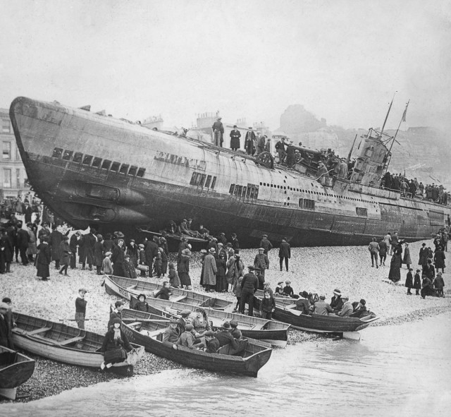 Beached German submarine, Hastings, UK