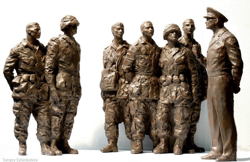 Large scale detailed maquette of the bronze sculptural grouping commemorating General Eisenhower with soldiers from the 101st Airborne Division on the eve of D-Day.