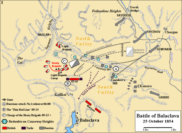 Initial attack by the Russians at the Battle of Balaclava