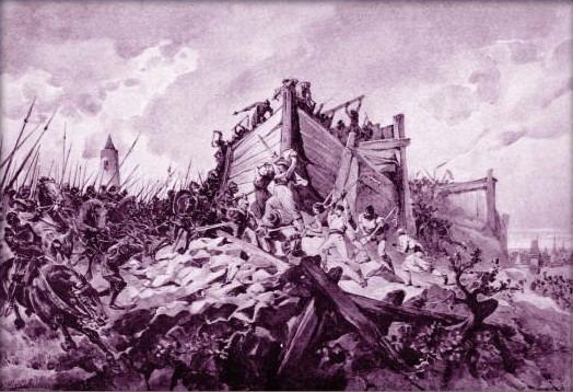 Representation of the battle for Vitkov hill. the hill was expertly fortified but the attackers had to take it to properly lay siege to the city. their failure to capture the hill saved Prague.
