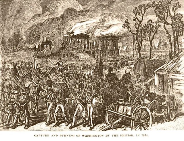 An 1876 lithograph entitled, "Capture and burning of Washington by the British, in 1814."