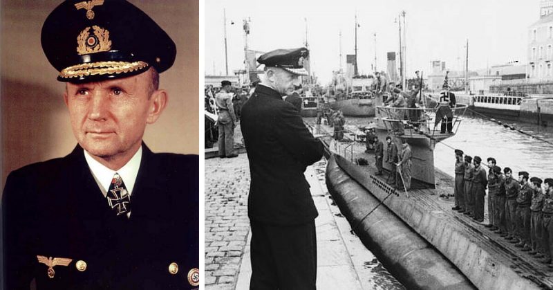 Left: Colorised photo of Karl Donitz / Right: Karl Dönitz in the U-Boot base, St. Nazaire. By Bundesarchiv - CC BY-SA 3.0 de