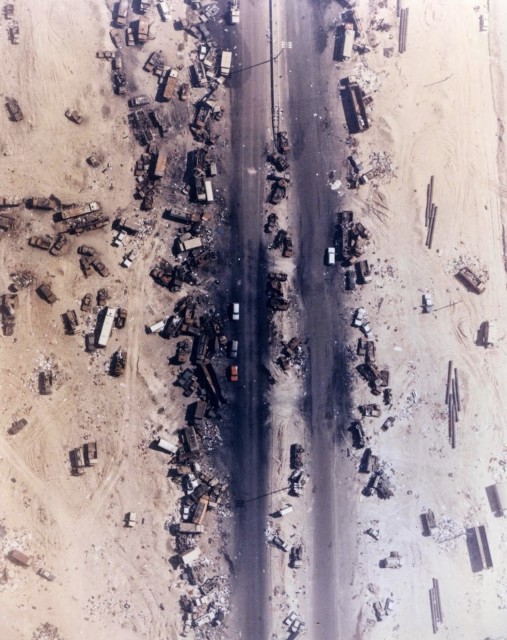 Highway of Death, The result of American forces bombing retreating Iraqi forces, Kuwait, 1991