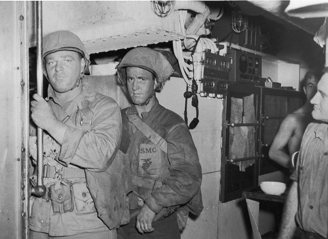 Boys Anti Tank gunner crew of B Company ready themselves to go topside just before the raid starts. Note that they have, like many Raiders, dyed they P41 uniforms black.