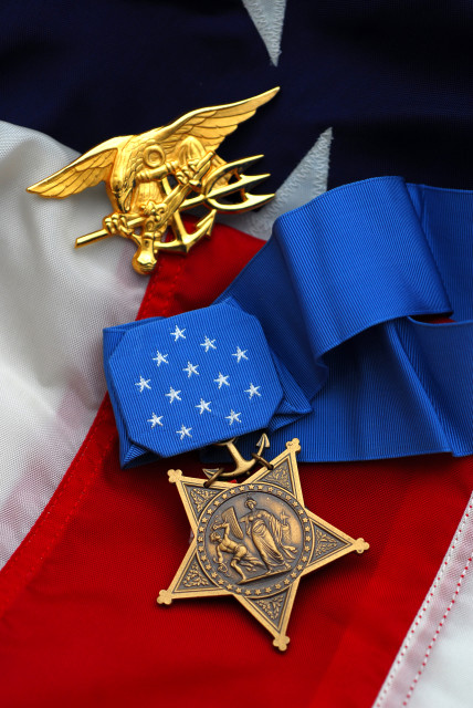 Navy SEAL Trident and Medal of Honor via commons.wikimedia.com