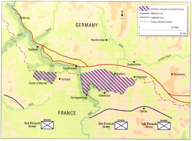 Map showing the positions of the german territory hold by the french troops during the Saar Offensive - By Arderiu -CC BY-SA 3.0