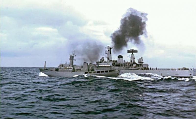 Icelandic patrol ship ICGV Óðinn and British frigate HMS Scylla clash in the North Atlantic