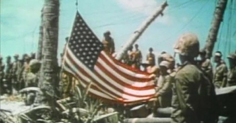 The American flag is raised over Betio for the first time on the 24th of November 1943. 