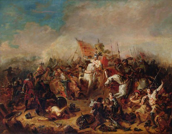 19th century depiction of the battle by Francois Hippolyte Debon, from Wikimedia Commons