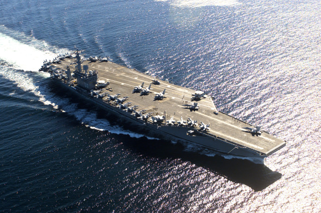 USS Nimitz (CVN-68), a US Navy aircraft carrier. Photo is from after her 1999-2001 refit.