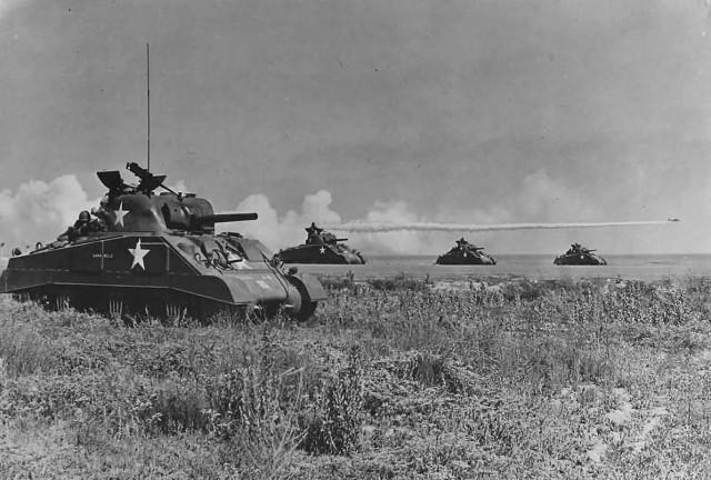 US_11th_Armored_Division_Sherman_Tanks_during_Maneuvers__1944