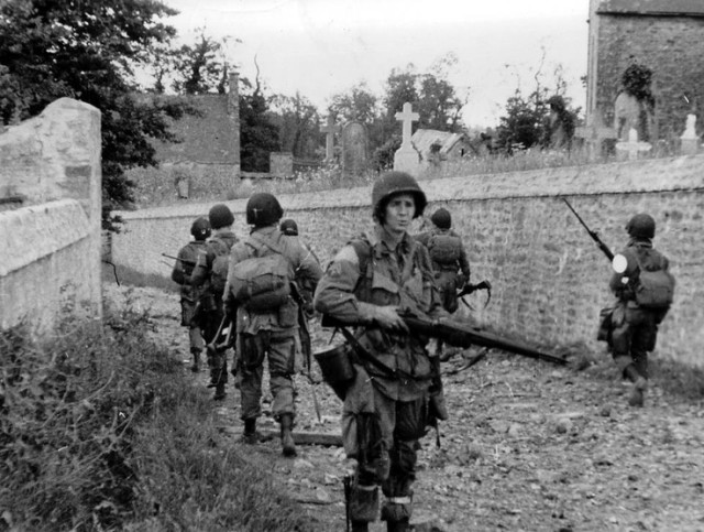 Members of the 82nd Airborne in Normandy via https://www.pinterest.com/pin/129971139220077677/