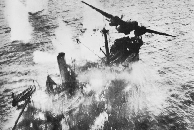  More details An Allied A-20 bomber attacks Japanese shipping during the Battle of the Bismarck Sea, March, 1943