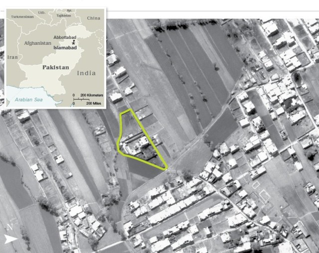 Aerial view of Osama bin Laden's compound in the pakistani city of Abbottabad made by the CIA.