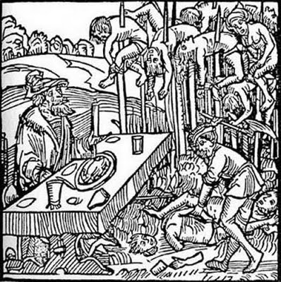 Vlad impales his victims, German woodcut, 1499 (Wikipedia)
